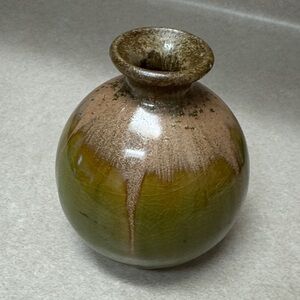 Green and Brown Ceramic drip glazed pottery vase